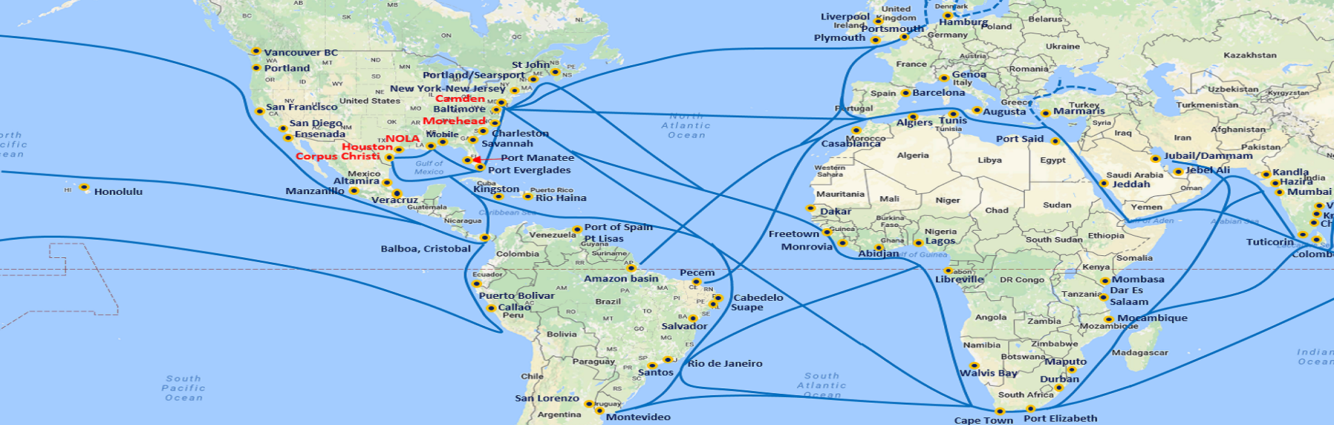 TransAtlantic Trade Service PACC Line Atlantic Ocean Shipping Lanes Map